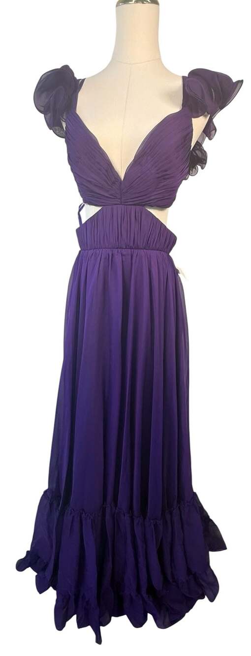 Mac Duggal Size 6 Purple Ruffle Cutout Maxi Dress - Picture 2 of 16